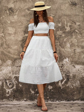 Women'S Off Shoulder Short Sleeve Cropped Top And Skirt Set
